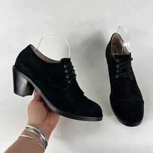 J. Jill Oxford Dress Boots Women's 9.5 Black Suede Kiltie Cap Toe Block-Heel
